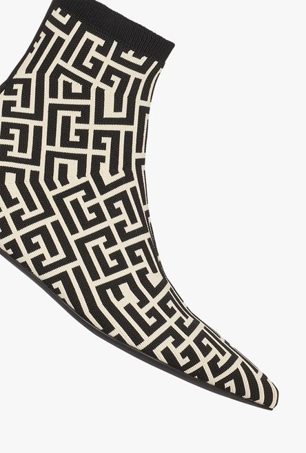 Bicolor stretch knit Sacha ankle boots with Balmain monogram - 5