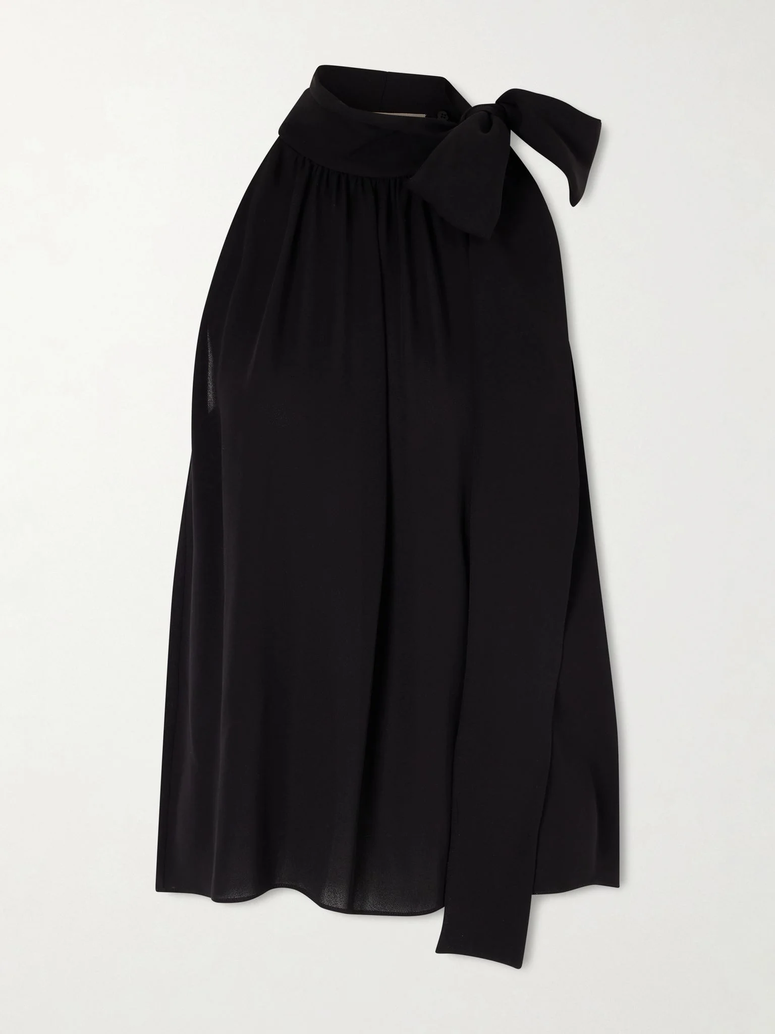 Bow-embellished silk-georgette top Black - 1