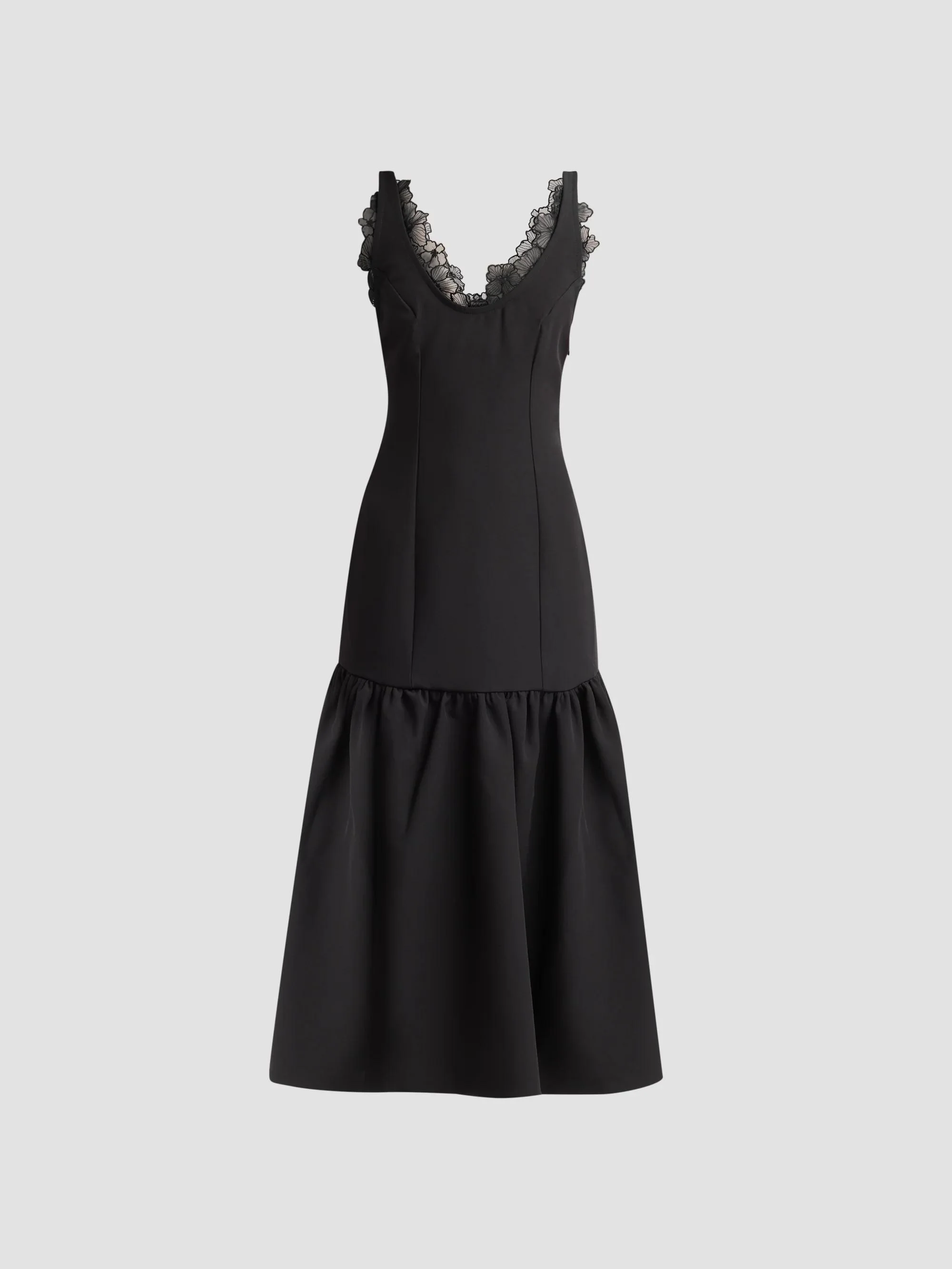Women's Annalie Crêpe Lace-Trimmed Midi Dress - Black - 1