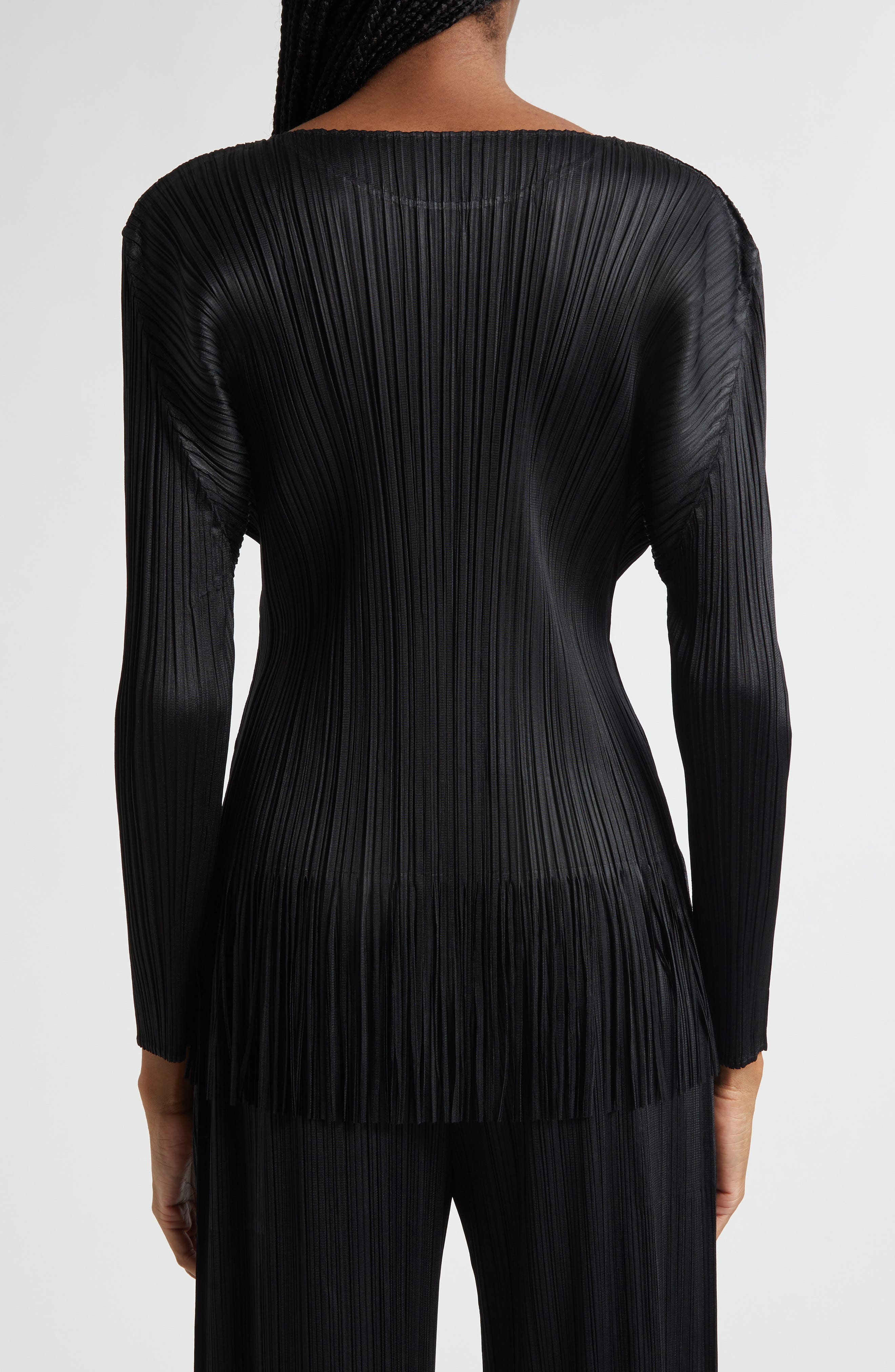 Pleats Please Issey Miyake Wave Pleated Fringe Top in Black at Nordstrom - 3