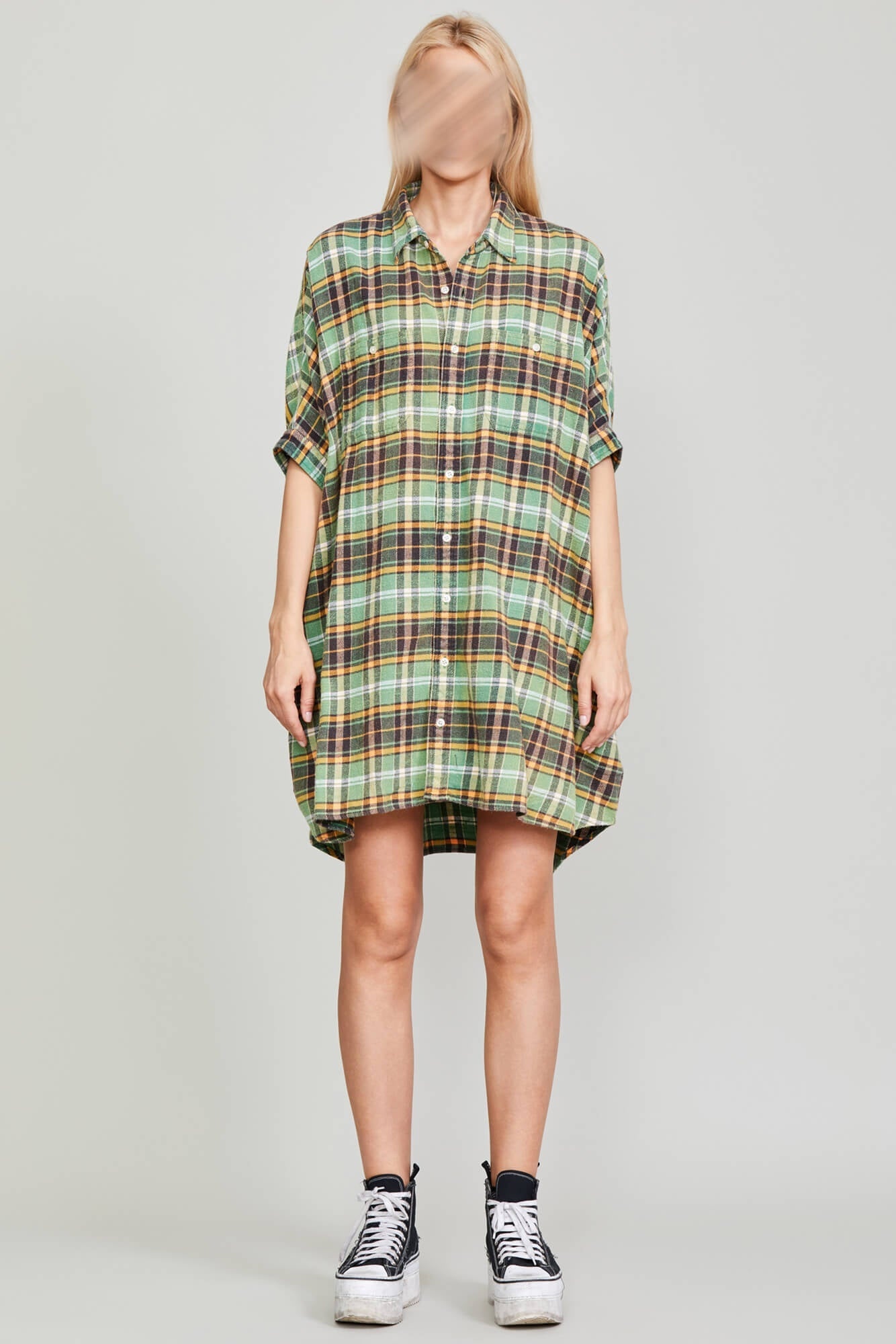 OVERSIZED BOXY SHIRTDRESS - GREEN PLAID - 1