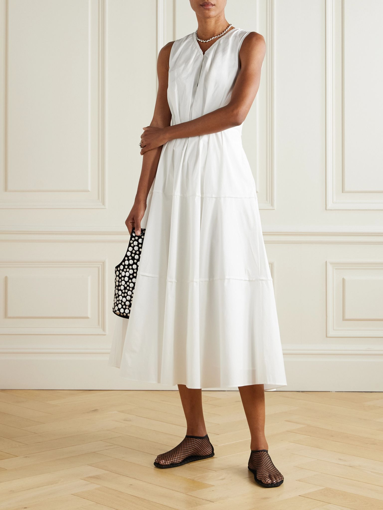 Kailey pleated cotton-blend poplin midi dress White - 2