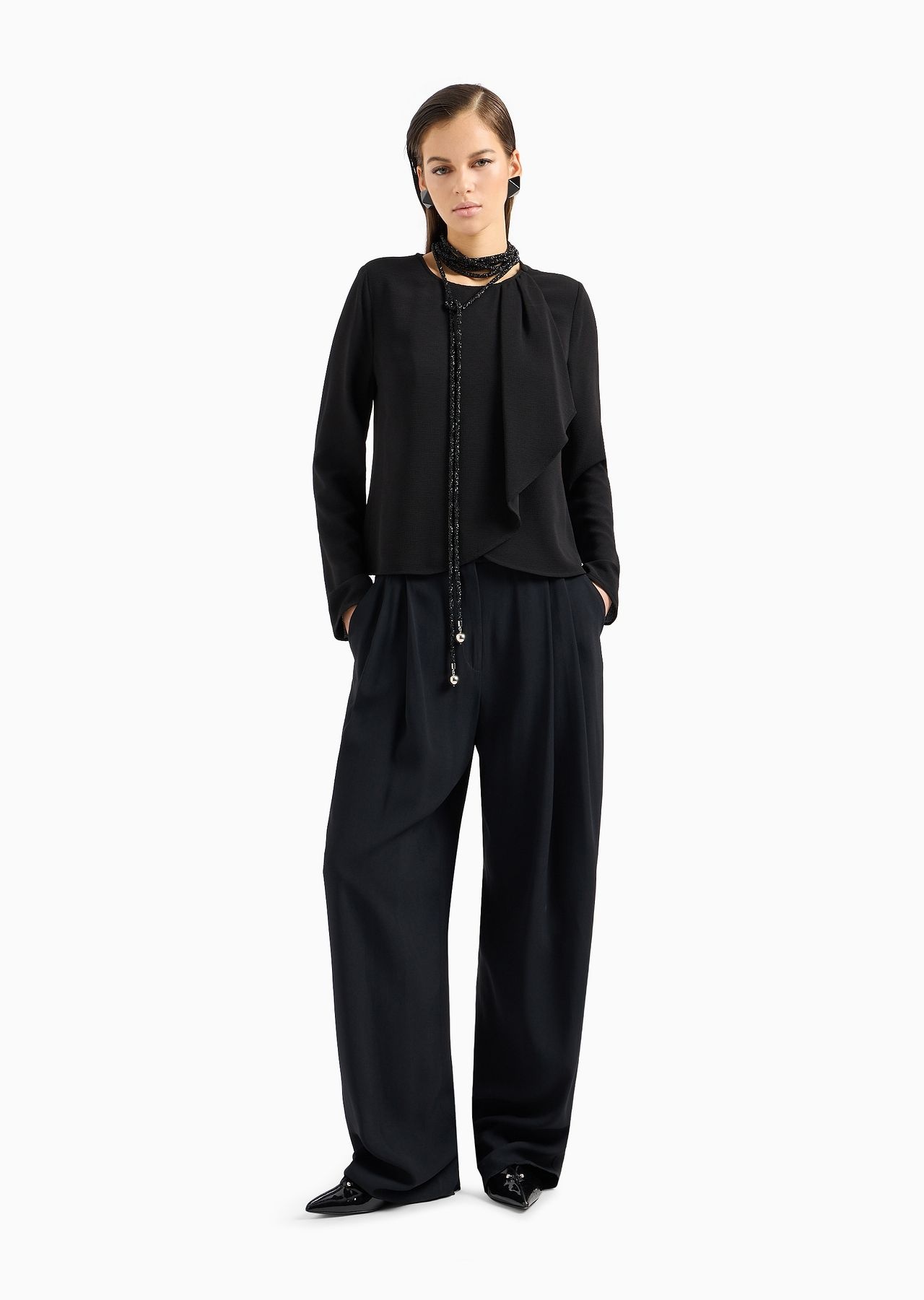 Armure crêpe ruffle jacket with wrap closure - 4
