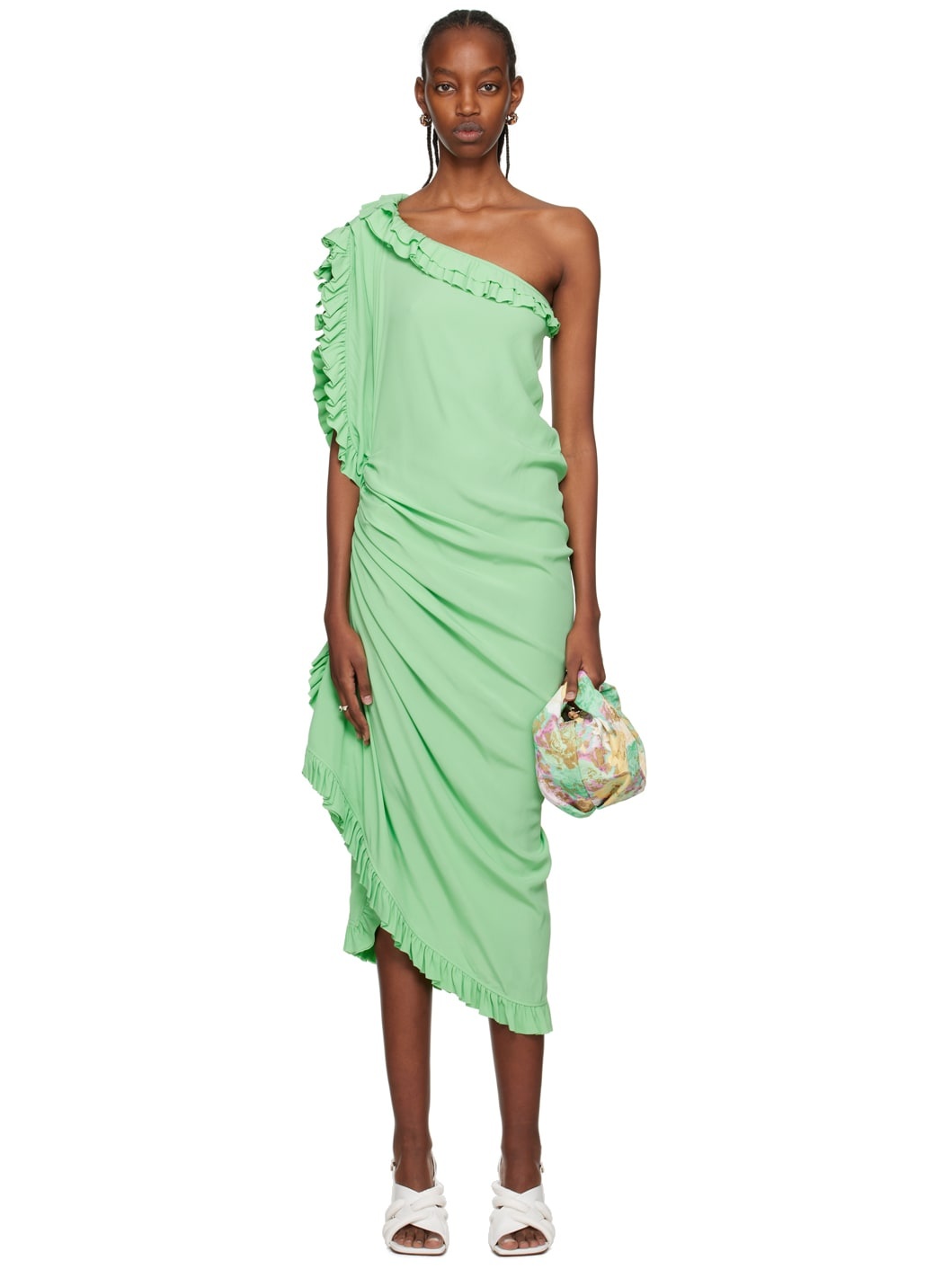 Green Ruffled Midi Dress - 1