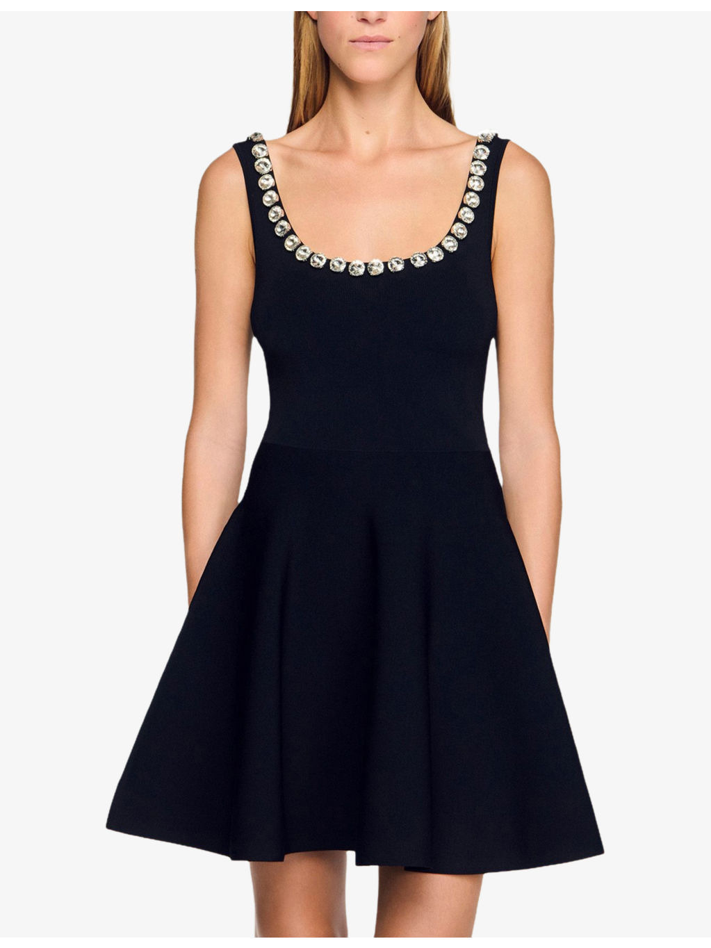 Crystal-Embellished Scoop-Neck Knitted Mini Dress - 3