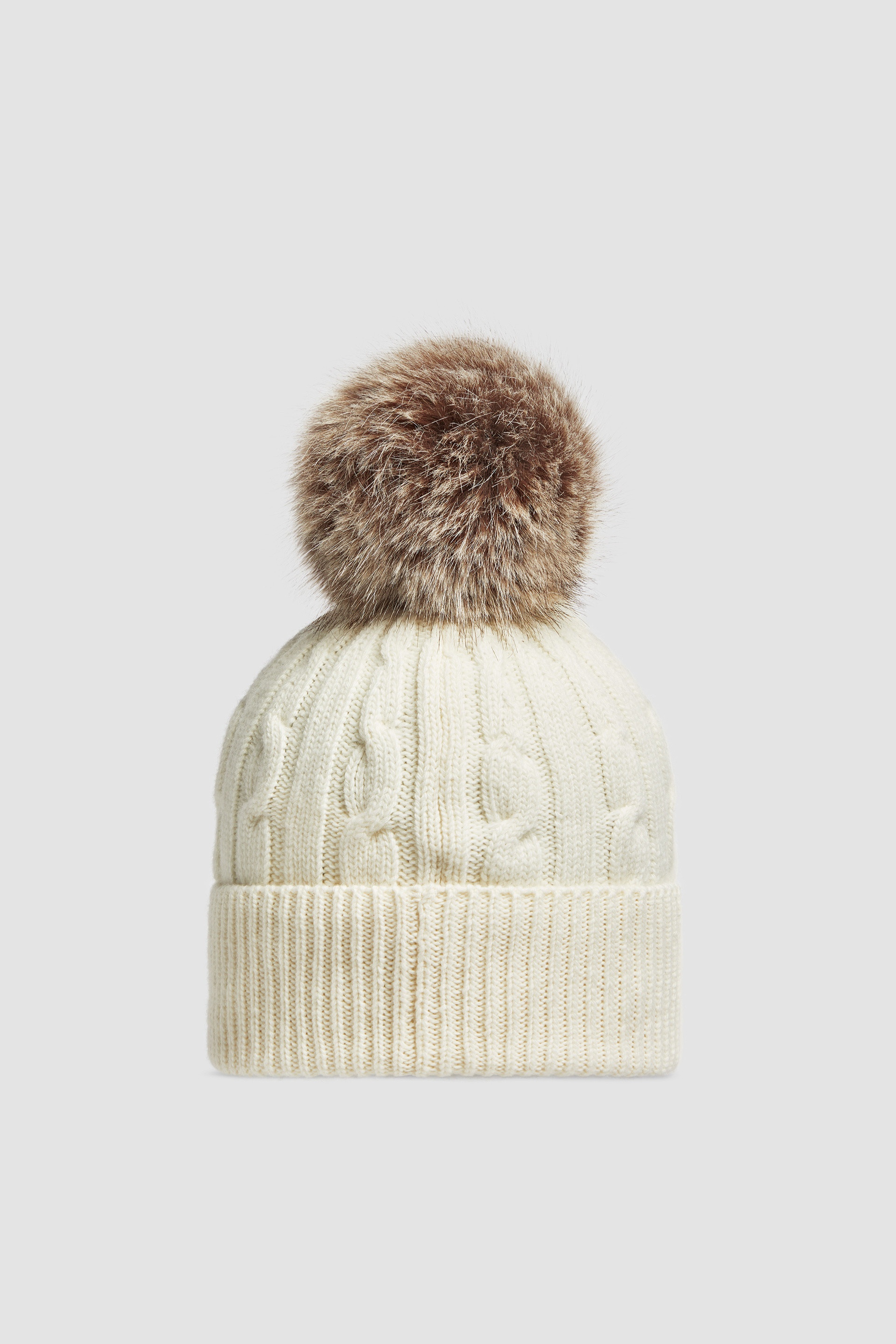 Wool & Cashmere Beanie with Faux Fur Pom Pom - 4