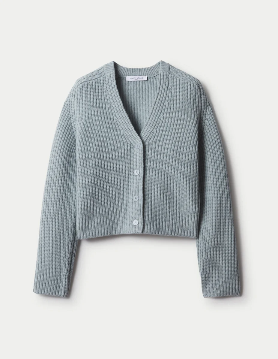 RELIEFED WOOL RIB CARDIGAN - 1