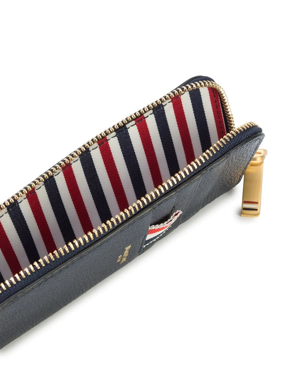 Half Zip Around Wallet With Contrast 4-bar Stripe In Pebble Grain & Calf Leather - 3