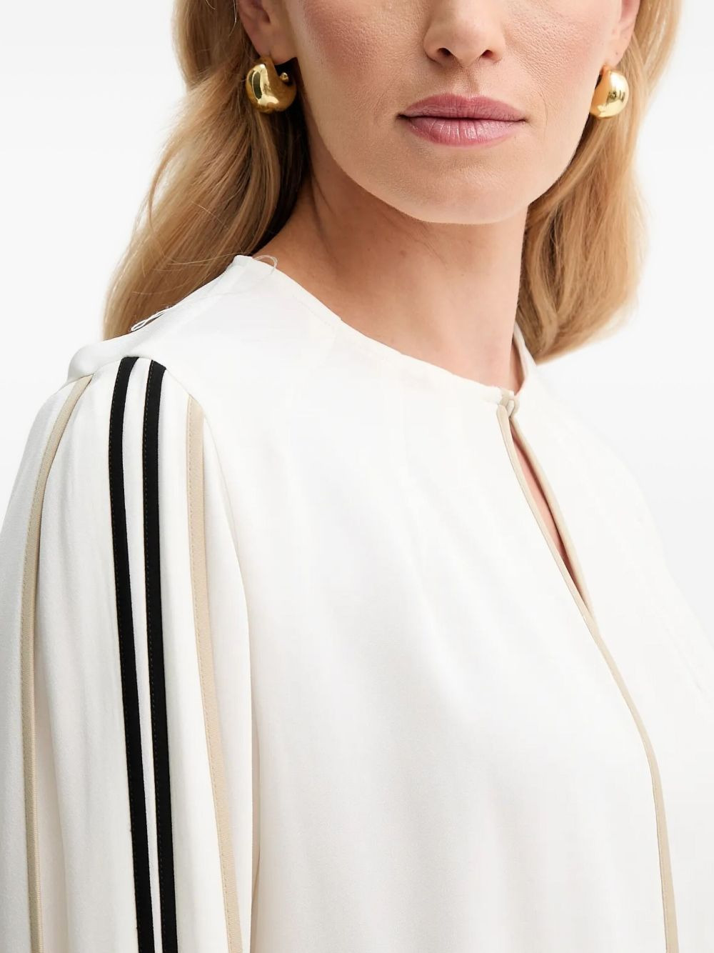 keyhole-neckline striped-sleeve blouse - 4