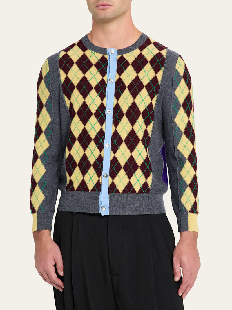 Men's Wool Argyle Color-Block Cardigan 4