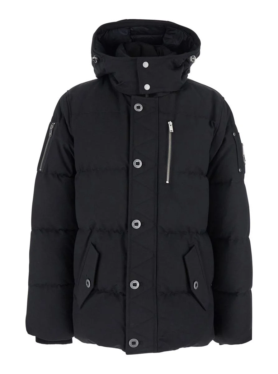 Moose Knuckles 'Forrestville' Black Down Jacket With Fixed Hood And Logo Patch On The Sleeve In Cott - 1