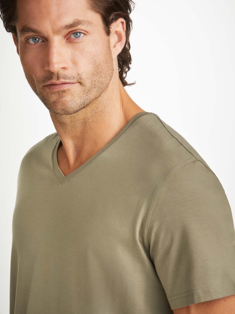 Men's V-Neck T-Shirt Basel Micro Modal Stretch Khaki - 2