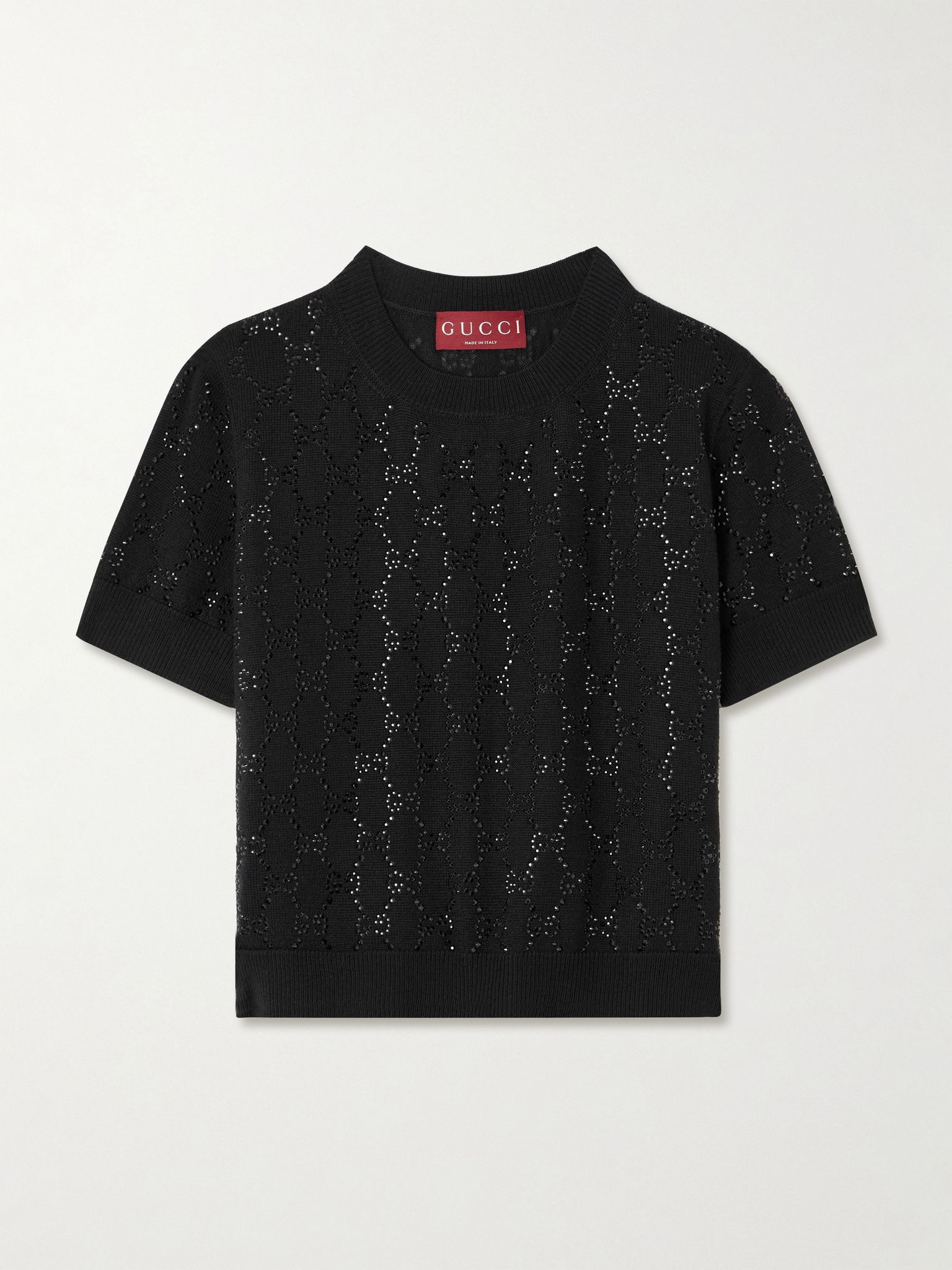 Crystal-embellished wool sweater Black - 1