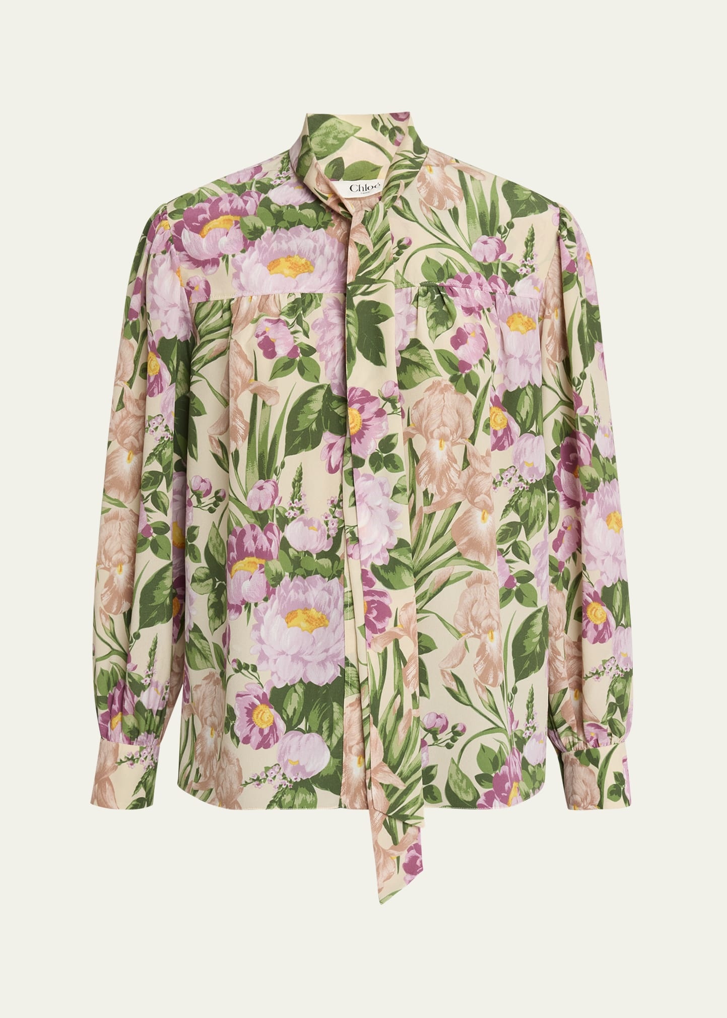 Floral Silk Neck-Tie Button-Down Blouse - 1