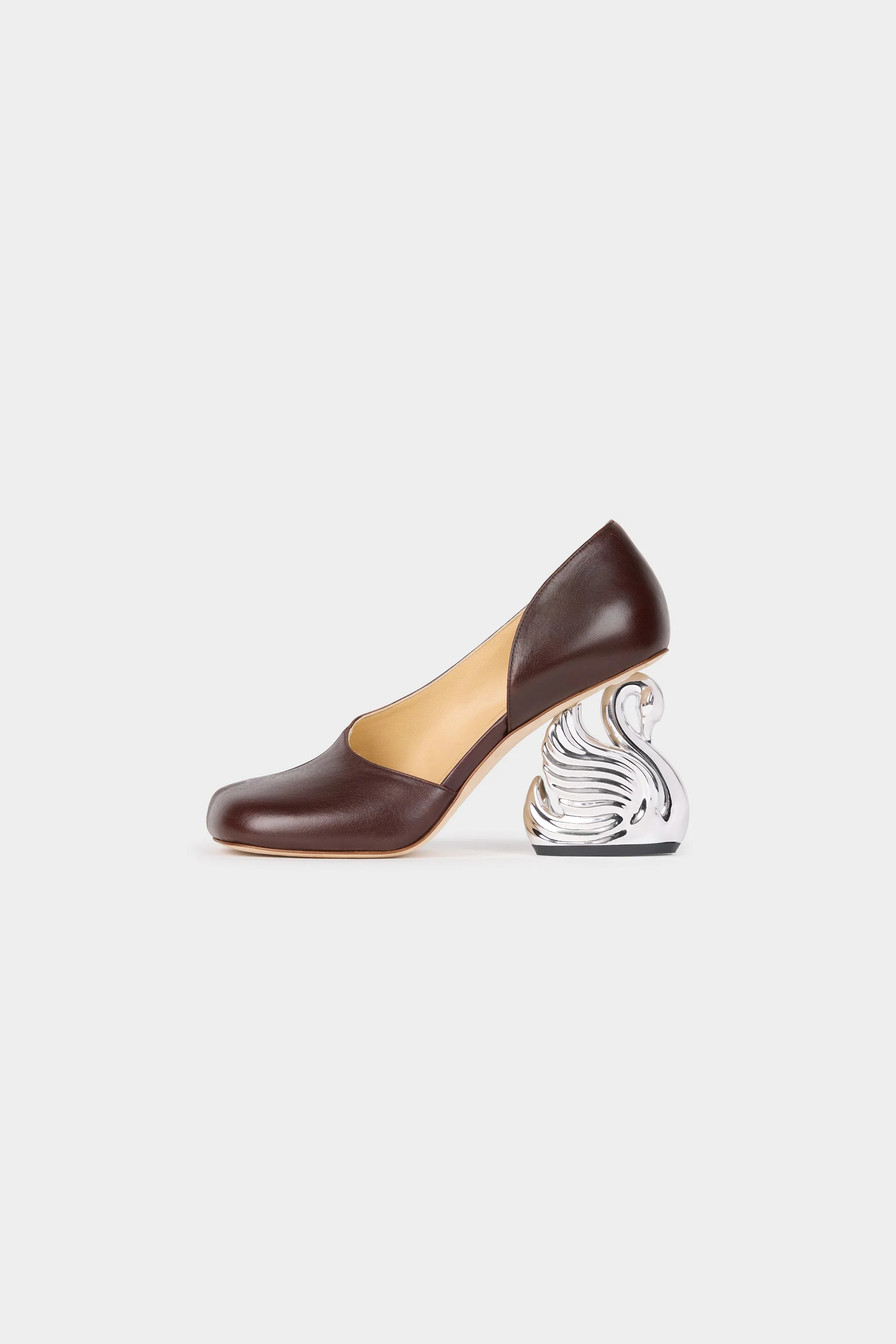 VESPER SHOES WITH SWAN HEEL BROWN SILVER GOLD - 1