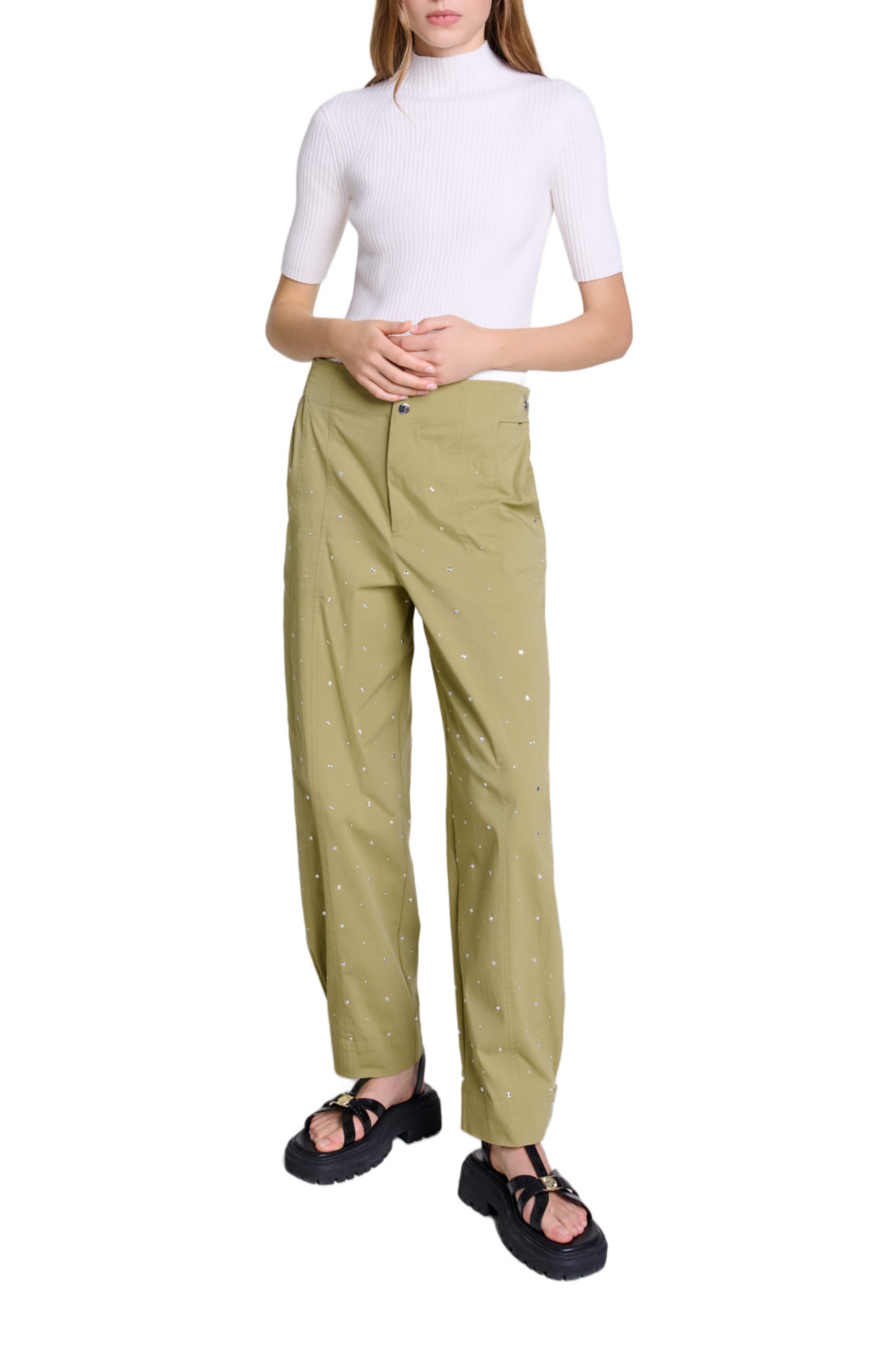 maje Cotton and silk ribbed top in Ecru at Nordstrom - 4