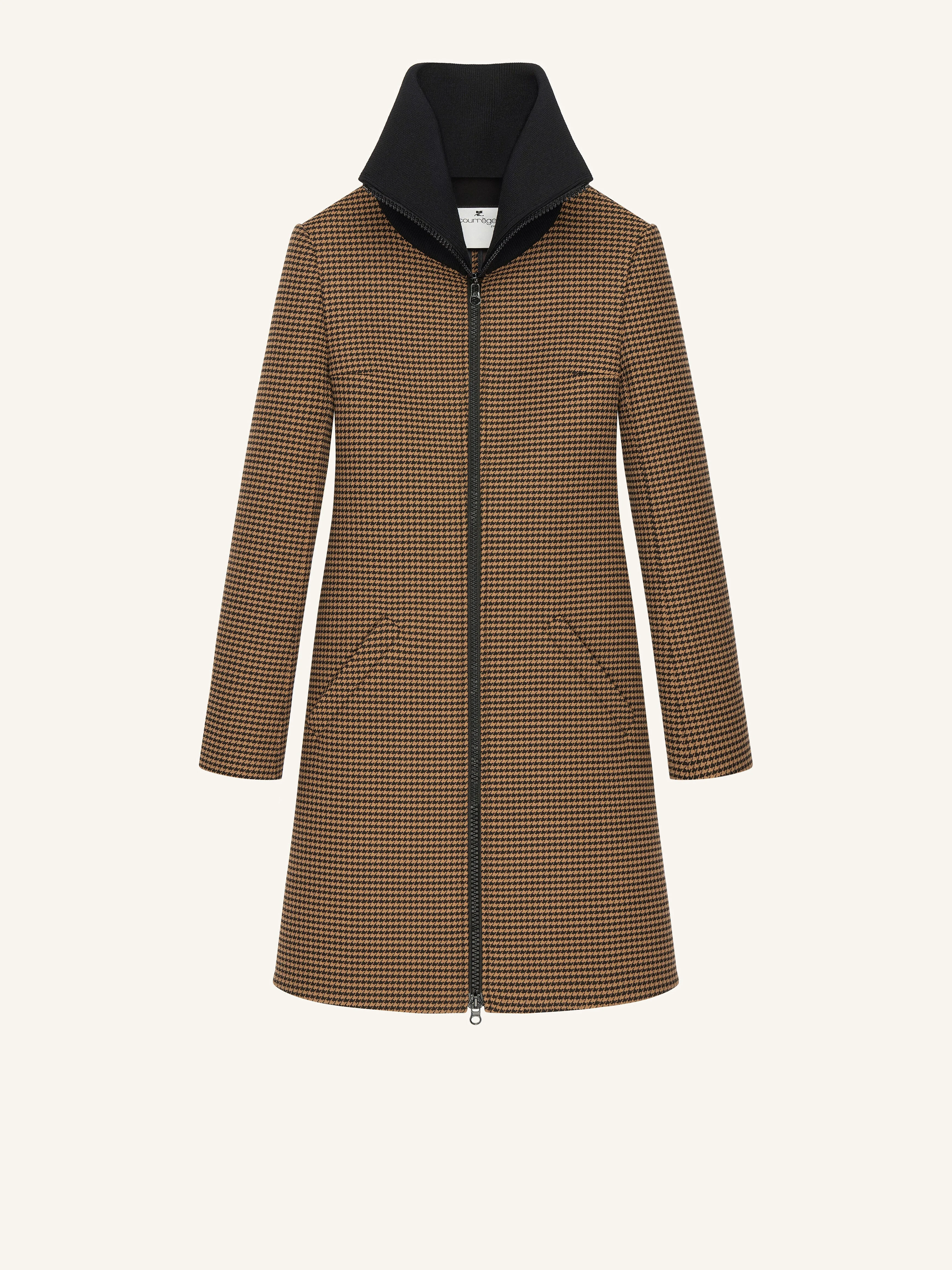 HIGH COLLAR HOUNDSTOOTH TAILORED COAT - 1