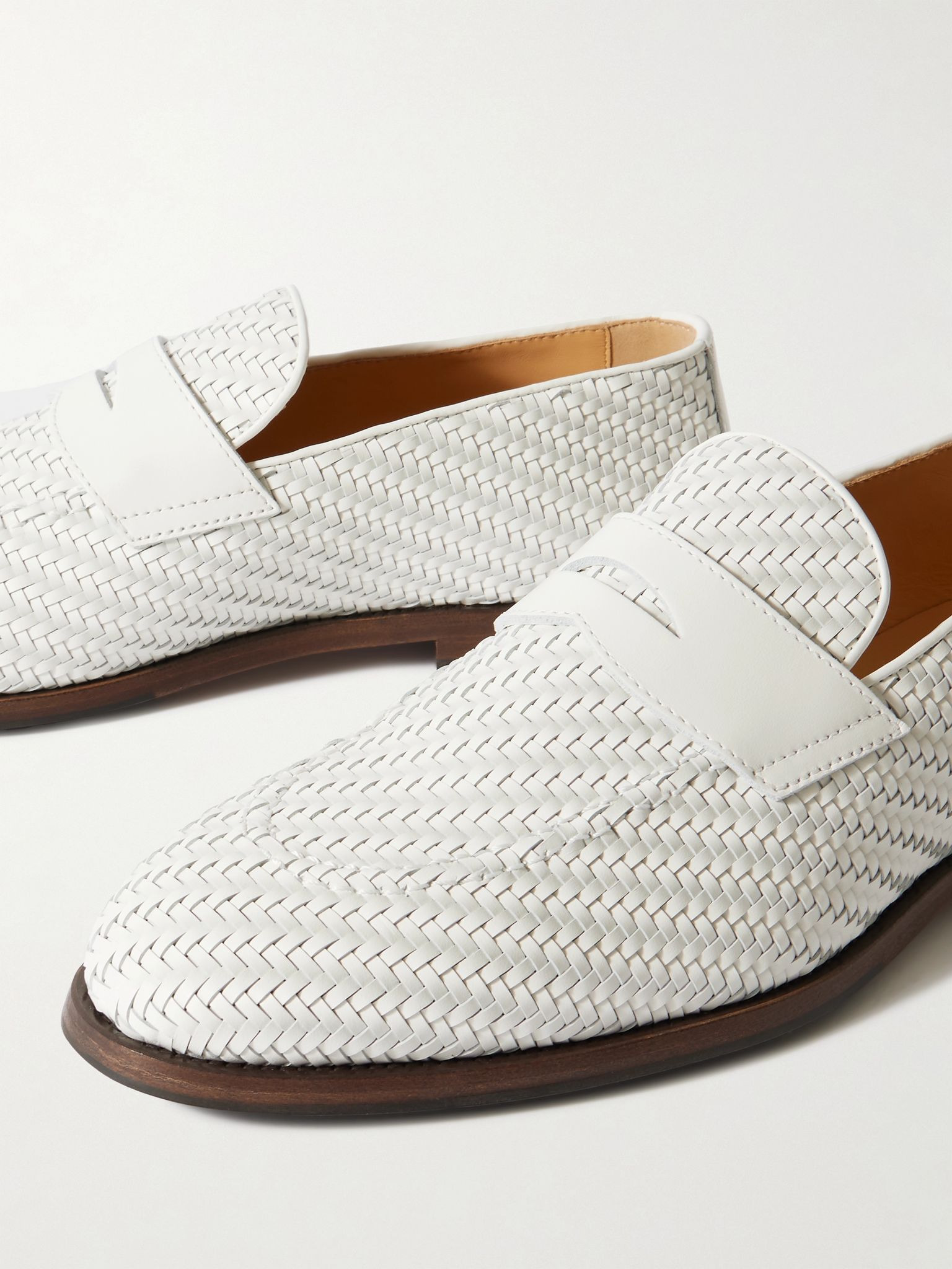 Woven Leather Penny Loafers Off-white - 5