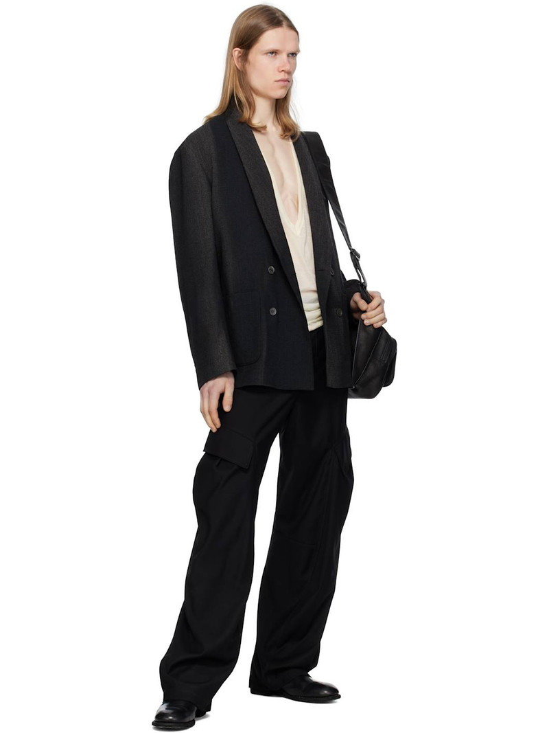 JiyongKim Black Curved Raw Edge Cargo Pants outlook