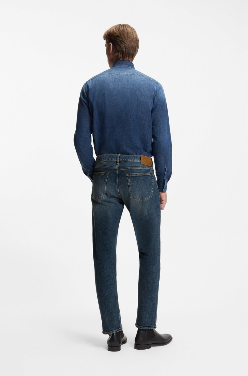 BECKHAM X BOSS SLIM-FIT JEANS IN BLUE STRETCH DENIM 4