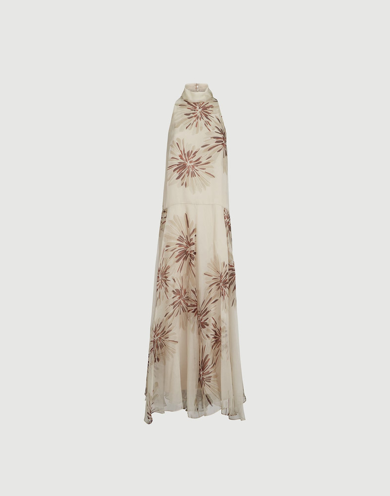 Bloom print silk organza dress with monili 1
