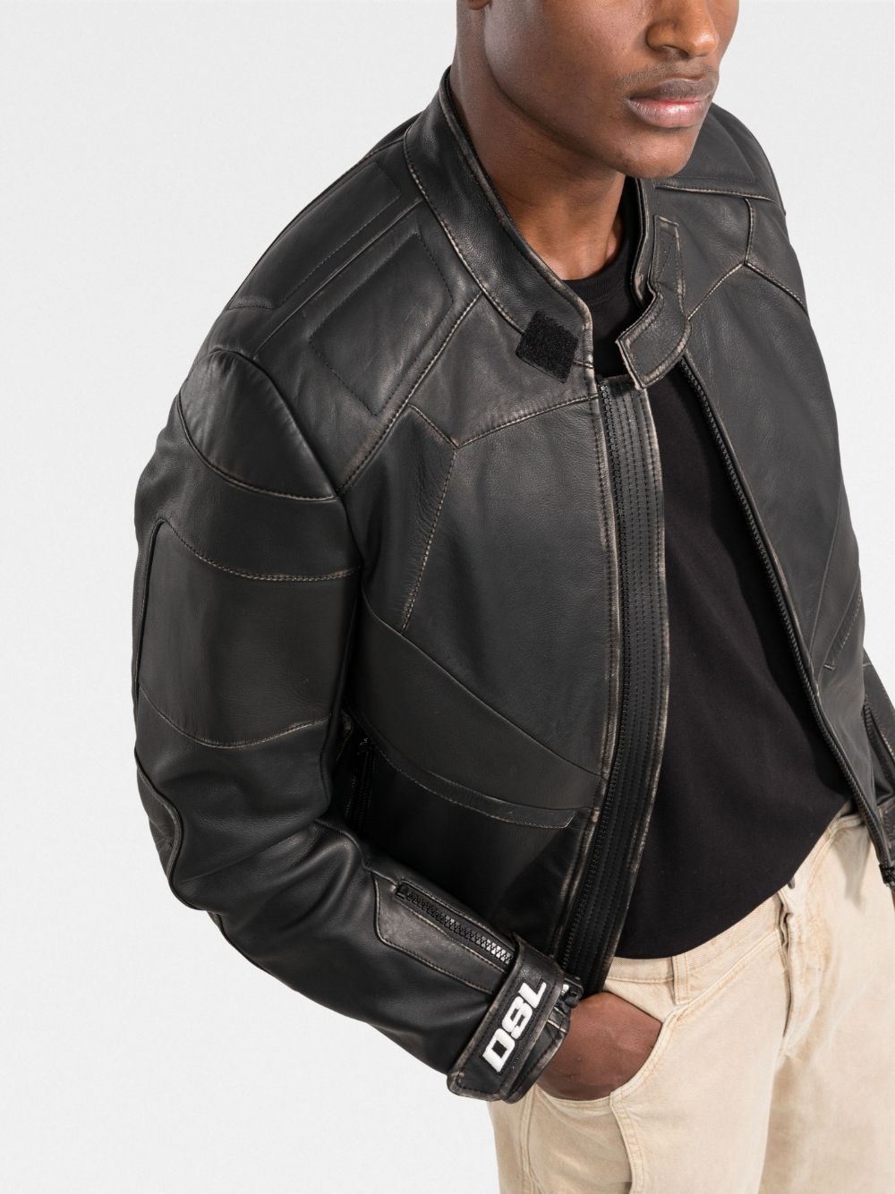 ribbed-panel biker jacket - 3