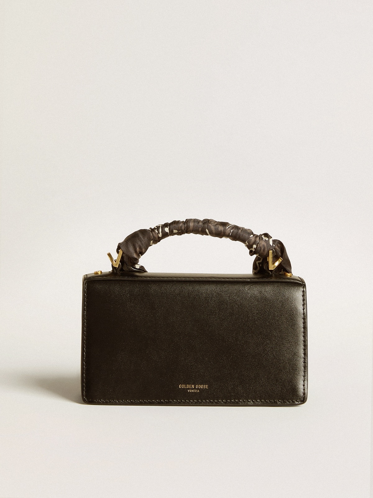 Small Venezia Bag in black boarded leather with silk scarf - 3
