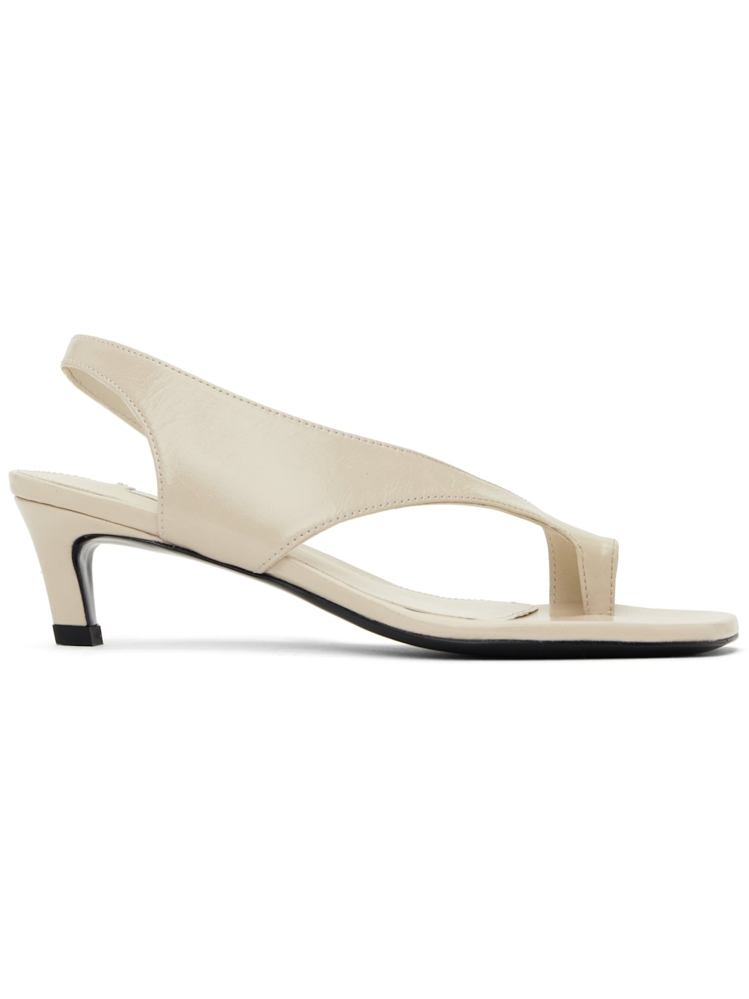 Beige Naplack Leather Thong Heeled Sandals - 1