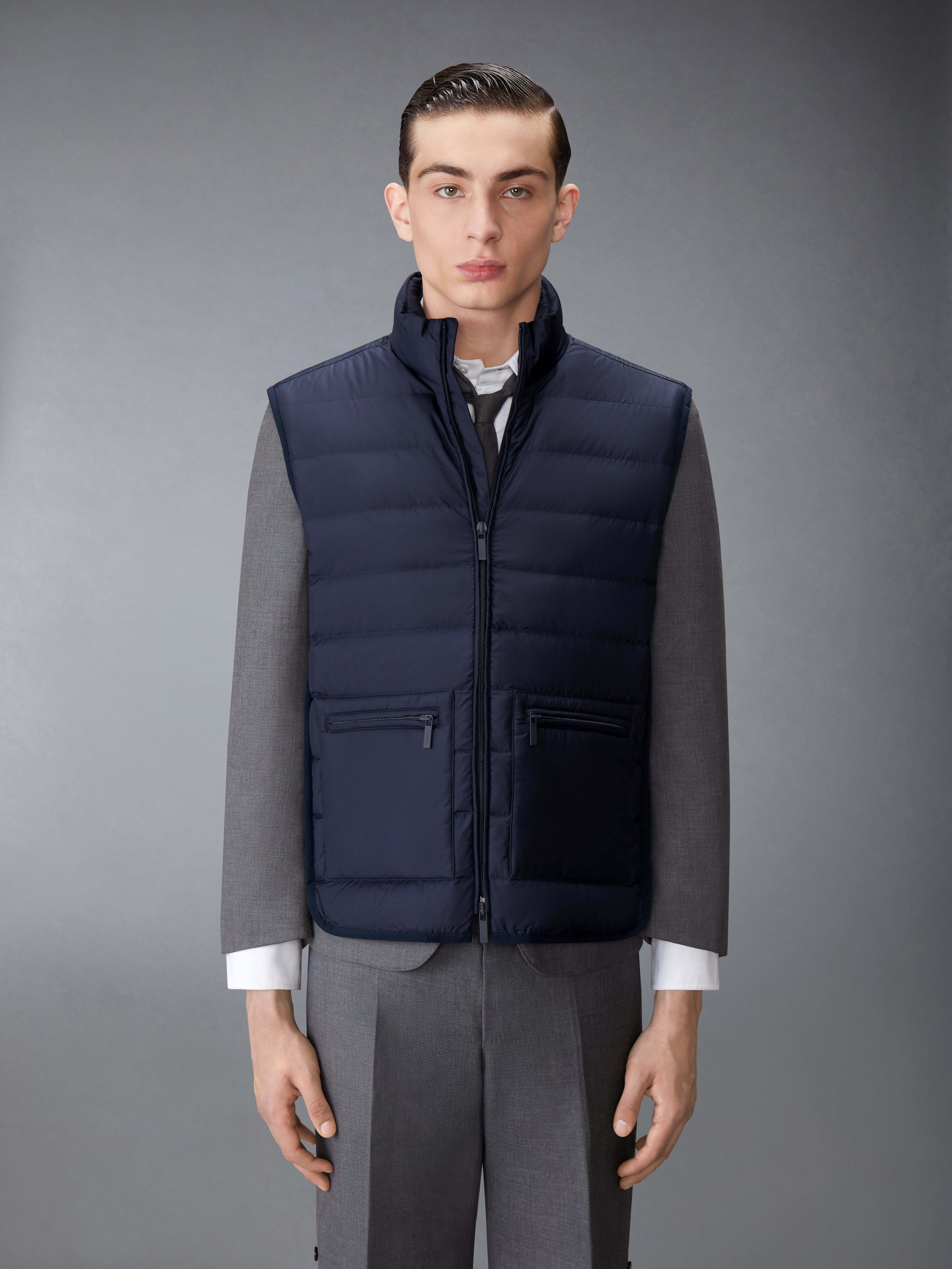 ULTRA LIGHT NYLON TECH FUNNEL NECK DOWN VEST - 2