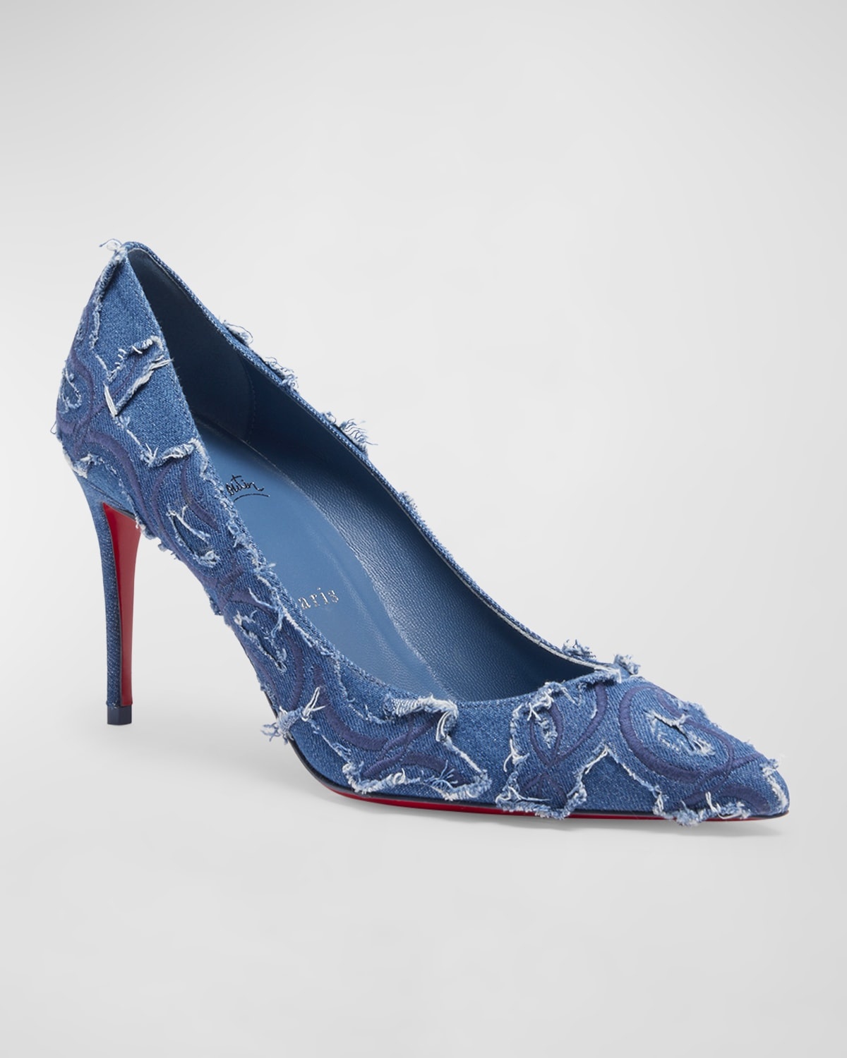 Kate Distressed Denim Red Sole Pumps - 2