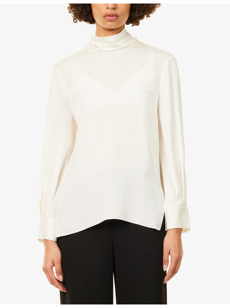 Scarf-Tie High-Neck Silk Blouse 3