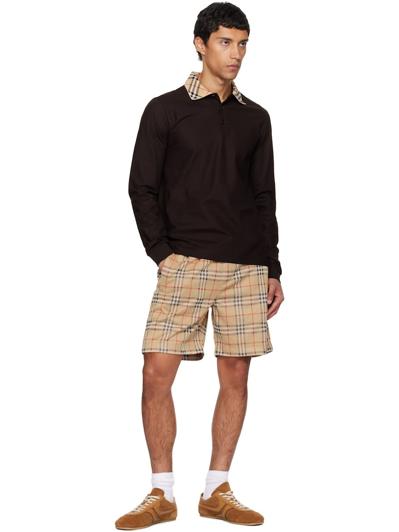 Burberry Brown Long Sleeve Check Collar Cotton Polo outlook