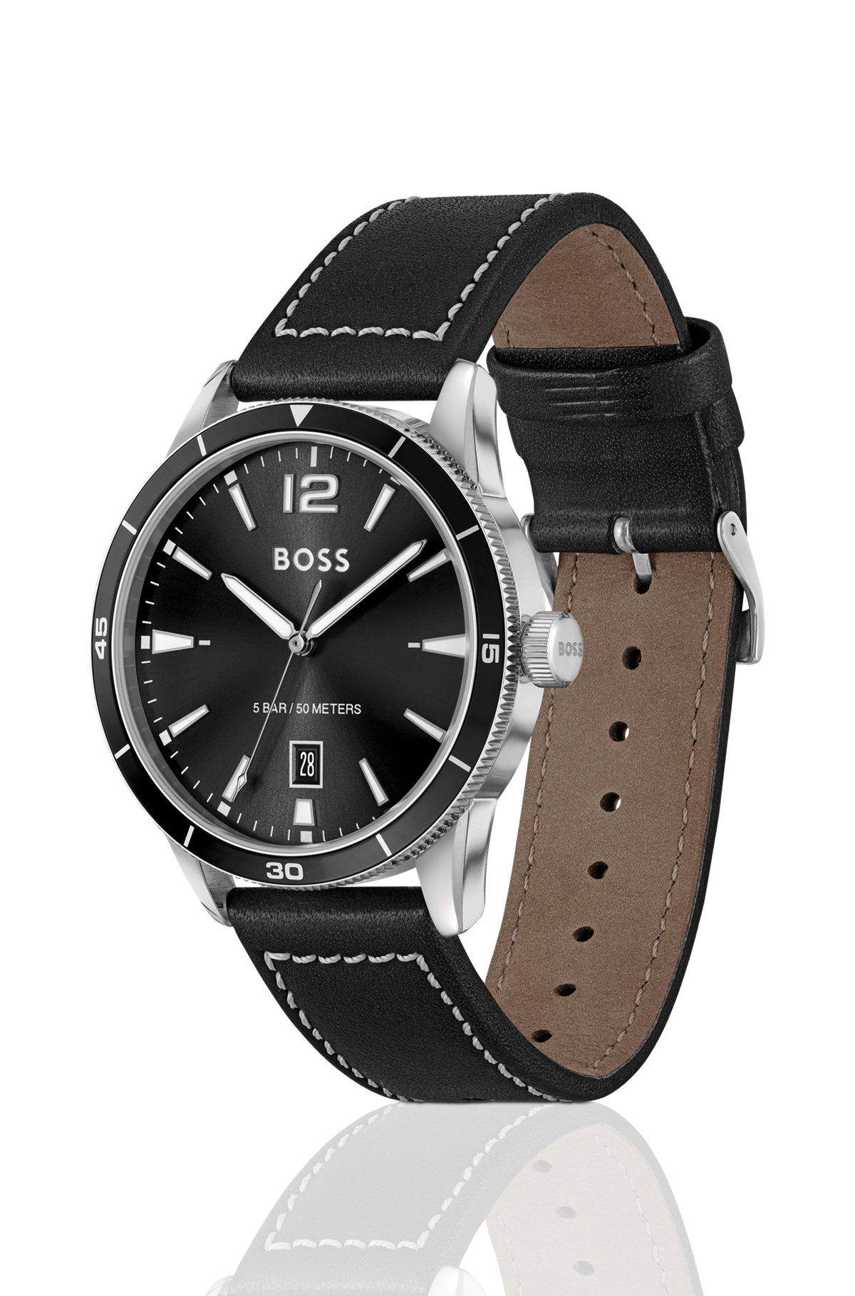 LEATHER-STRAP WATCH WITH BLACK DIAL - 2
