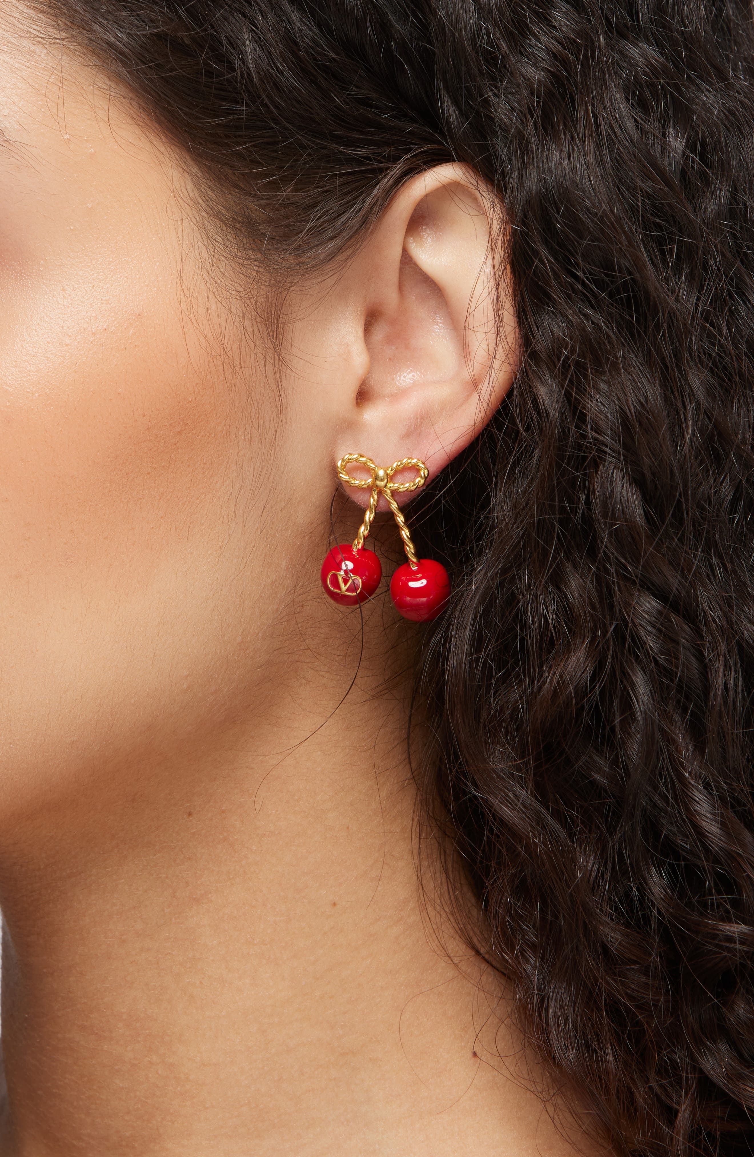 Valentino Garavani Chez Valentino Cherryfic Drop Earrings in Antique Brass/Rosso at Nordstrom - 2