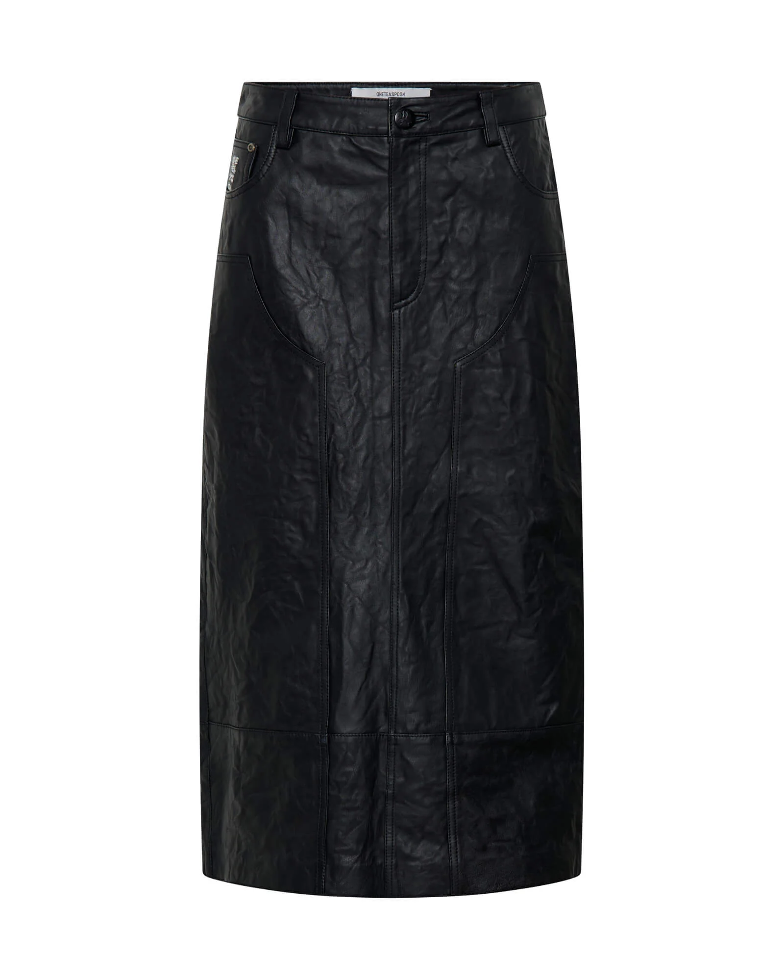 Cassidy Leather Column Midi Skirt - Black - 1