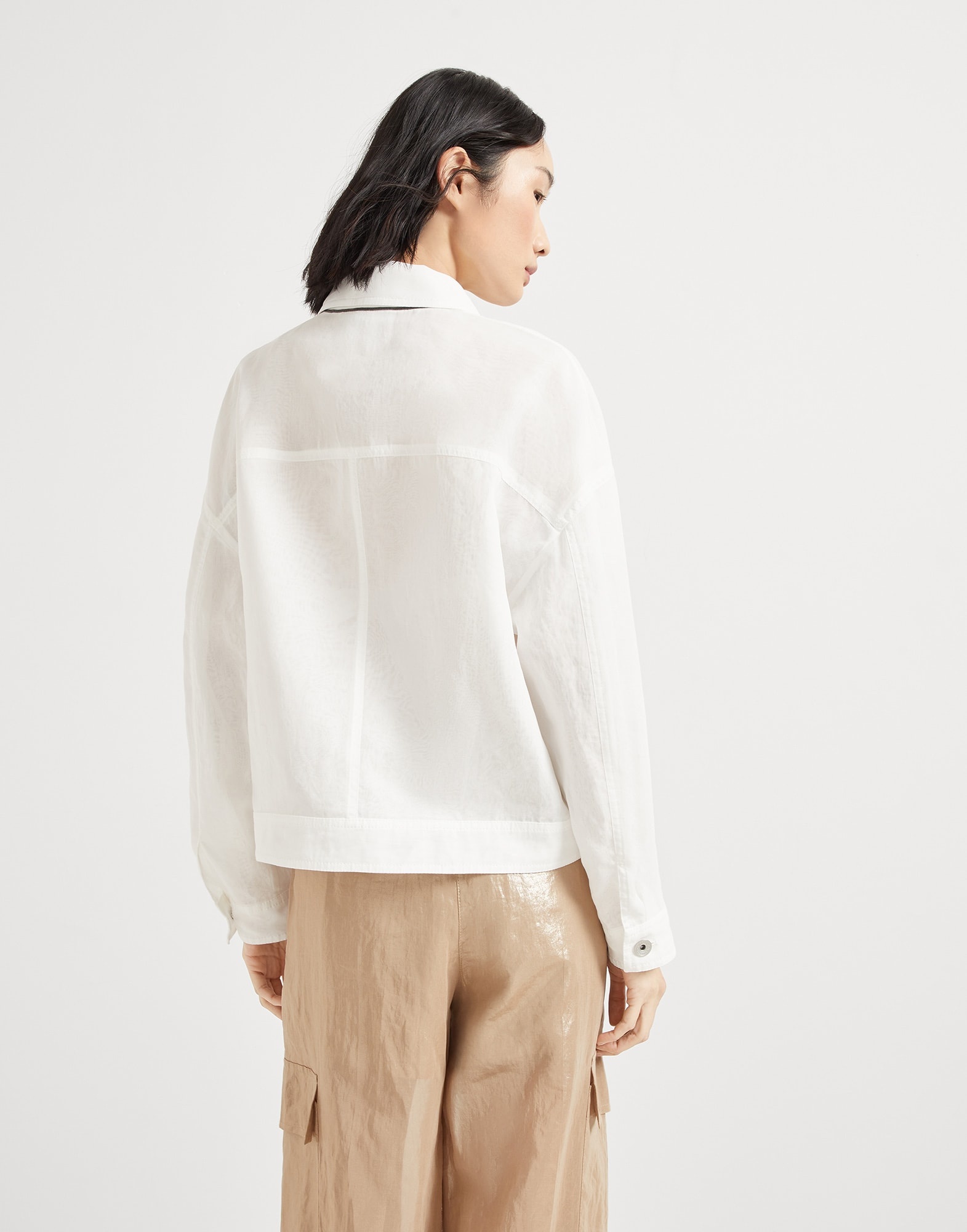 Cotton organza outerwear jacket with monili - 2