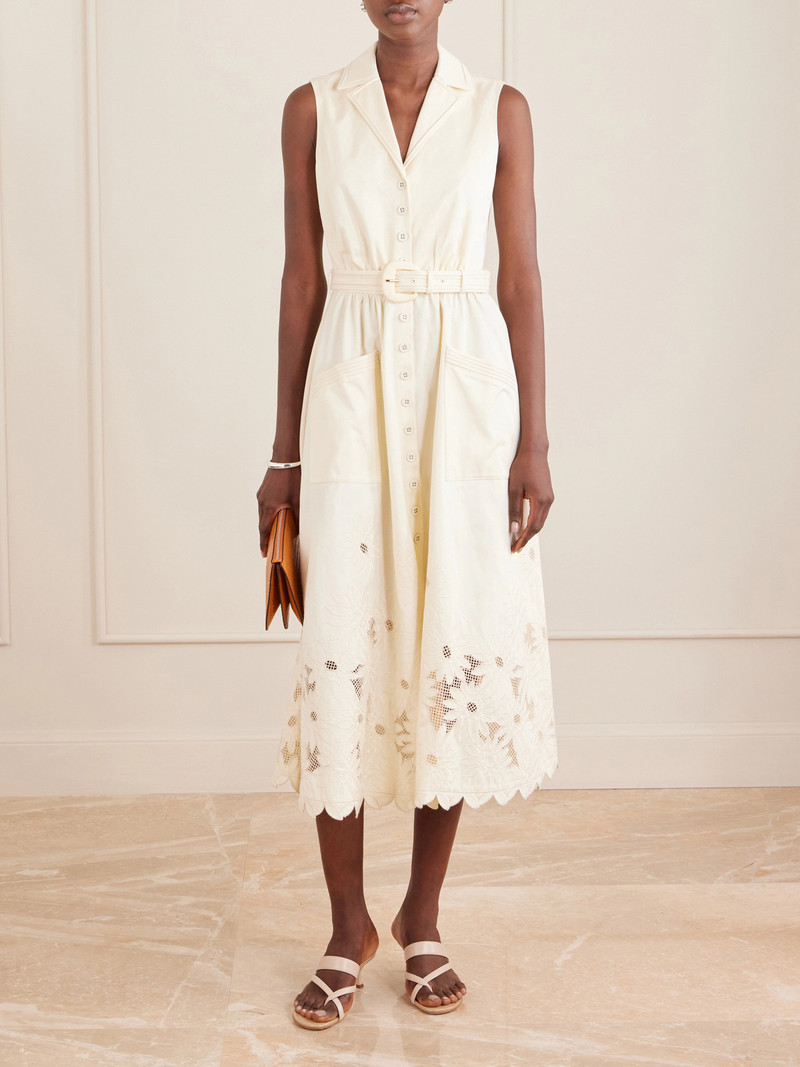 SALONI Kirat Belted Scalloped Embroidered Poplin Midi Dress outlook