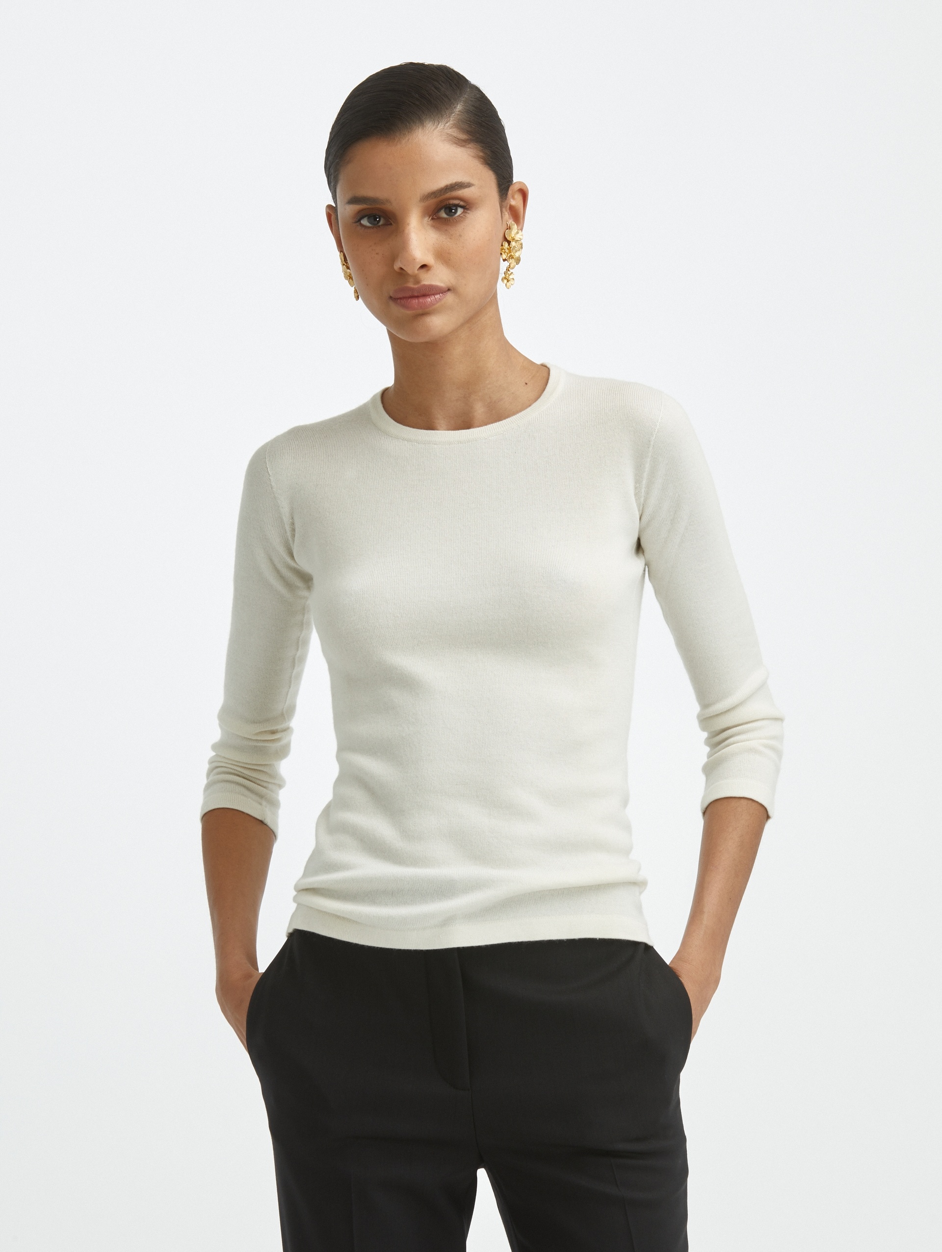 CASHMERE SILK JEWEL NECK PULLOVER - 1