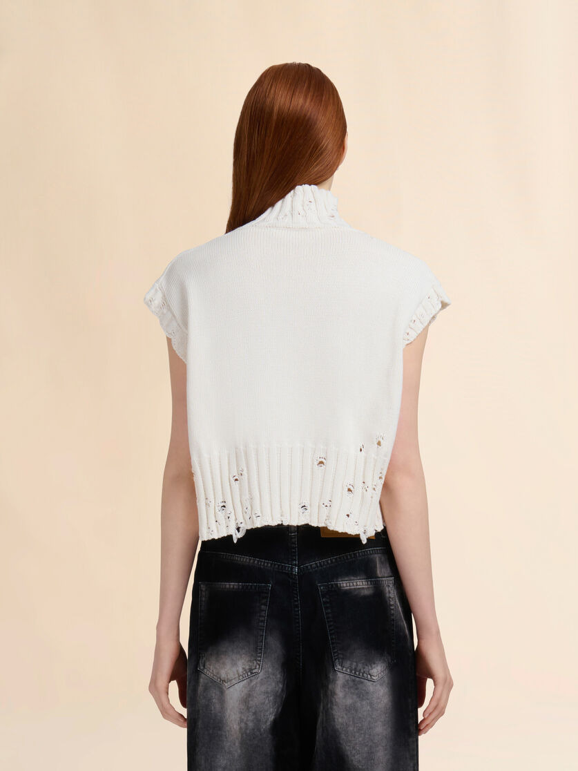 WHITE COTTON CROPPED VEST - 3