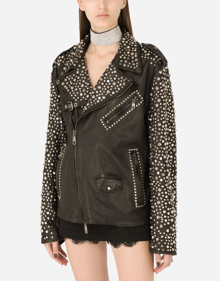 Studded leather biker jacket - 4