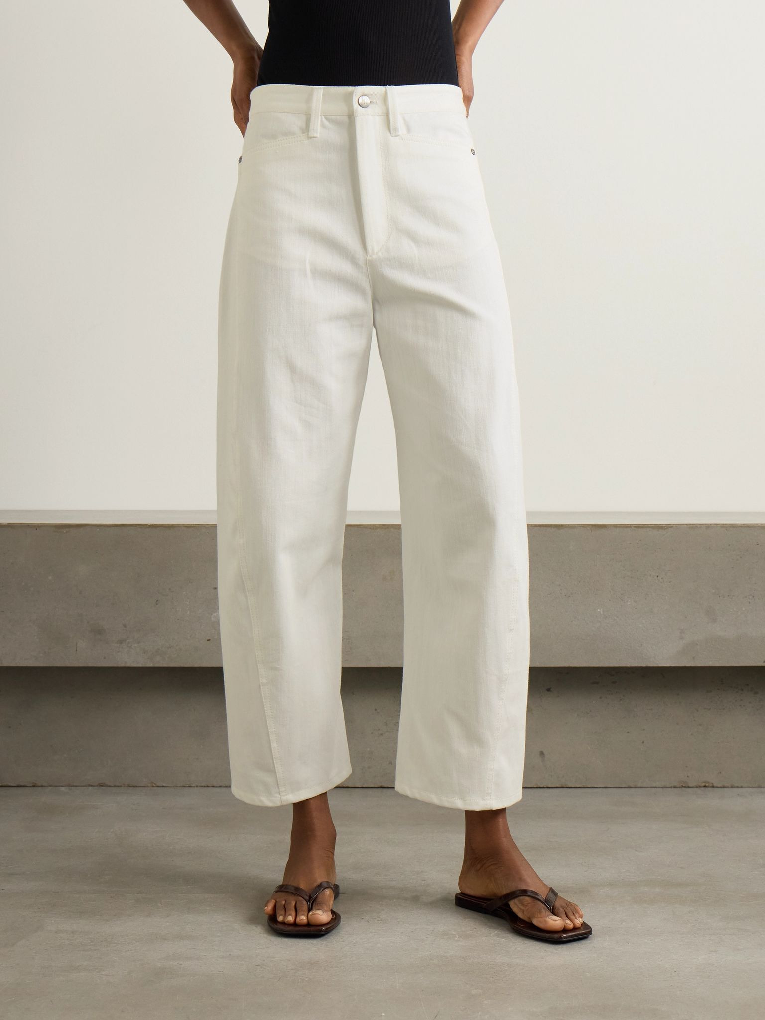 Bow high-rise barrel-leg jeans White - 3