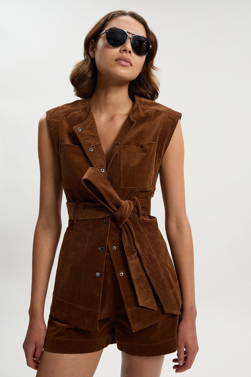 Stretch Cord Belted Sleeveless Jacket 1