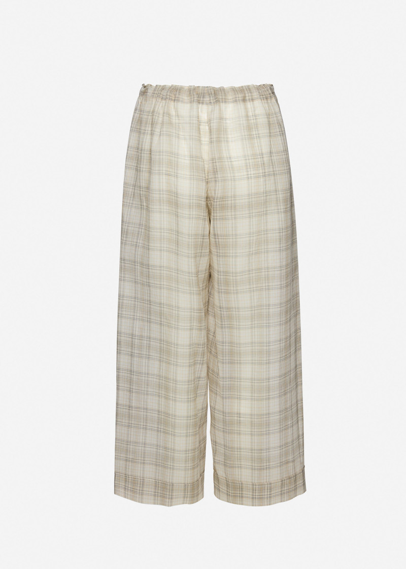 Checked drawstring culotte trousers in cream 2