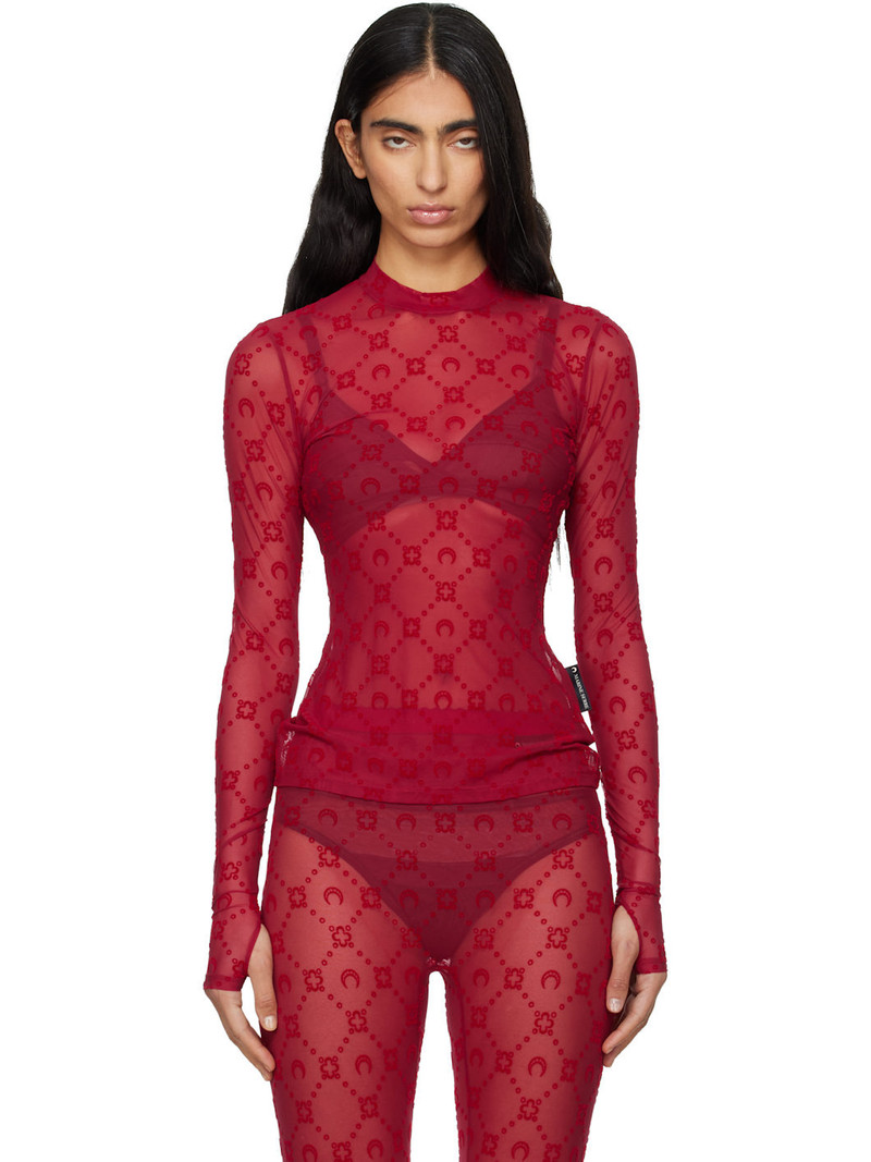 Red Moonogram Mesh Flock T-shirt 1
