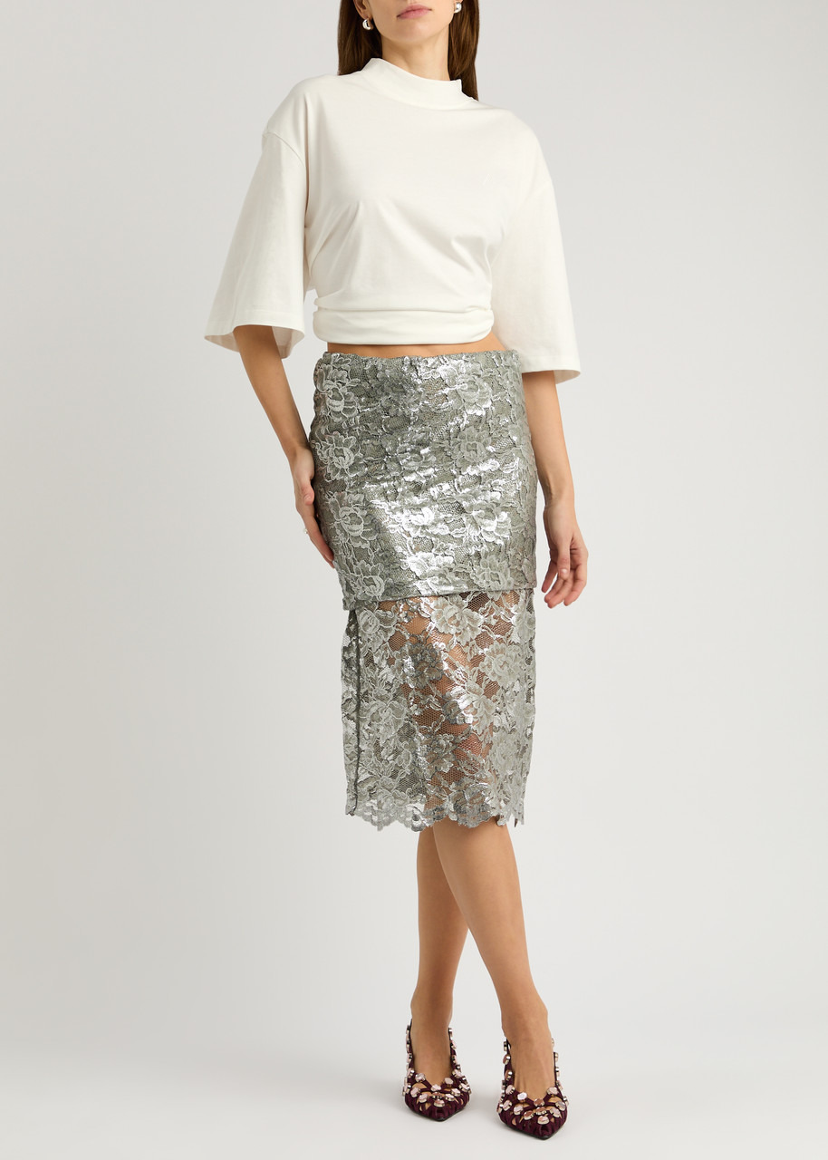 The Attico Layered Metallic Lace Midi Skirt - 4