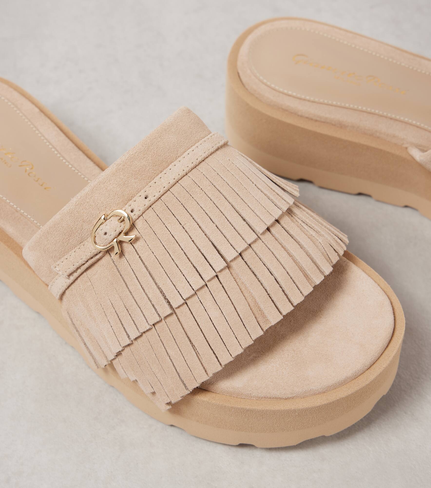 Fringed suede platform slides - 5