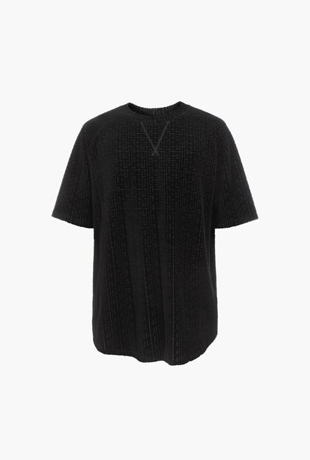 Black T-shirt with embossed velvet Balmain monogram - 1