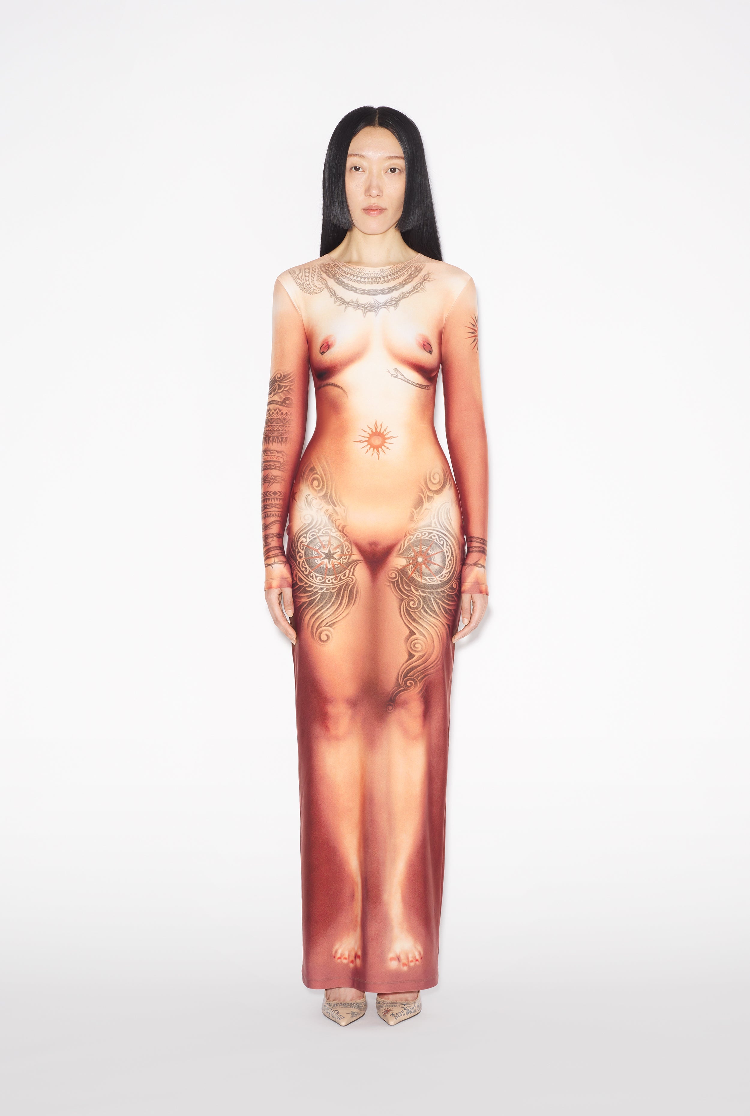 THE LONG NUDE BODY TATTOO DRESS - 2