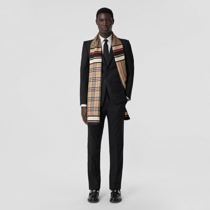 Monogram, Icon Stripe and Check Print Silk Scarf 8