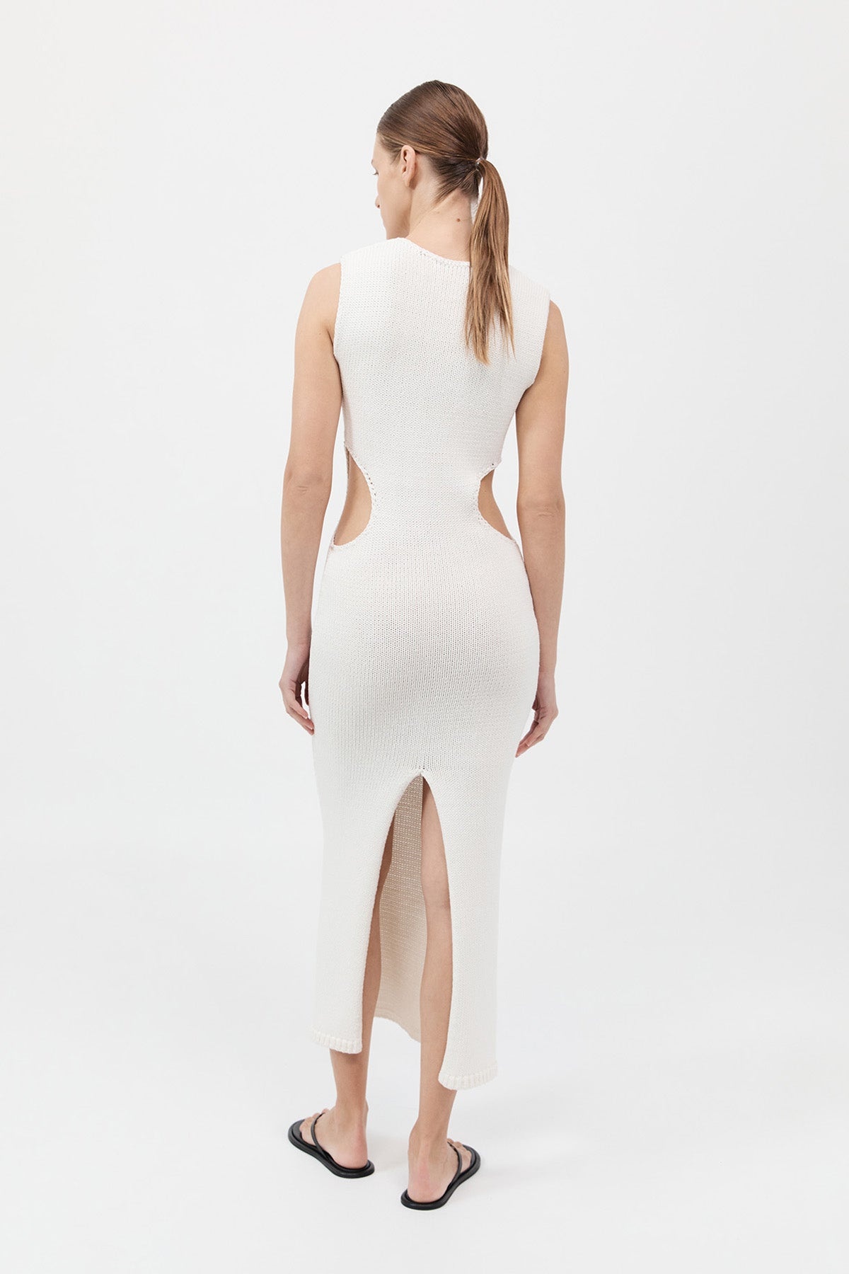 Linen Silk Blend Cut Out Dress - Salt - 6